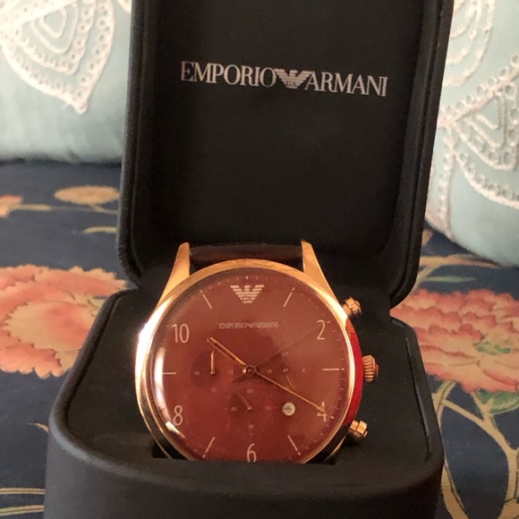 Emporio Armani Classic Chronograph Burgundy Dial Leather Strap Watch for Men - Picture 12 of 12